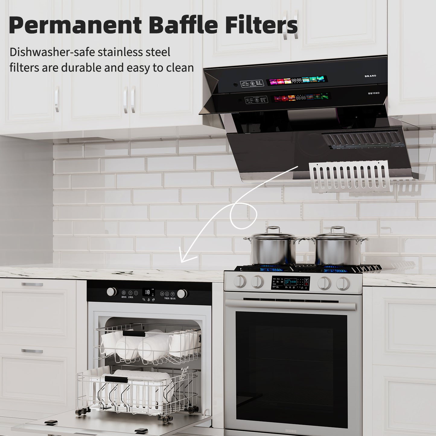 BRANO Side Suction Ventilation Under Cabinet Smart Kitchen Hood (GXEA-T05-30)