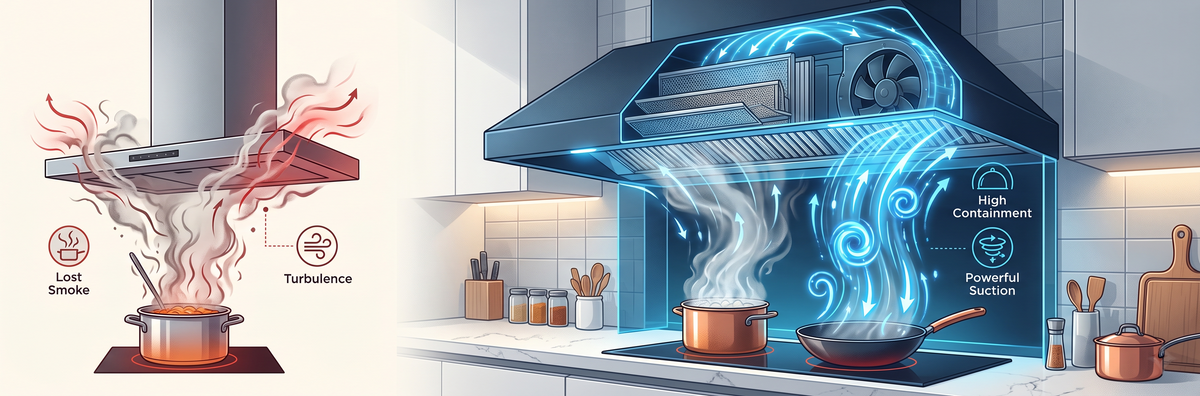What shape of range hood captures cooking smoke the best?