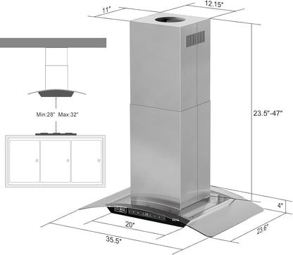 BRANO Island Range Hood Ducted/Ductless Convertible (SL22S-V36)