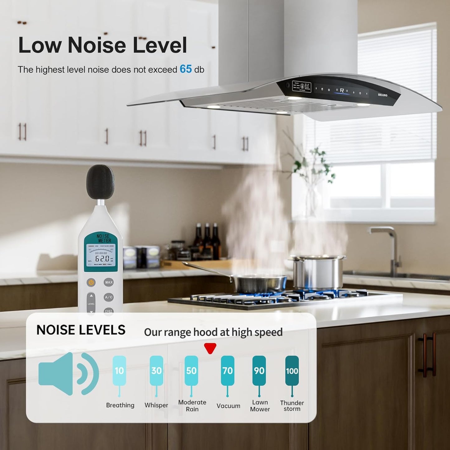 BRANO Island Range Hood Ducted/Ductless Convertible (SL22S-V36)