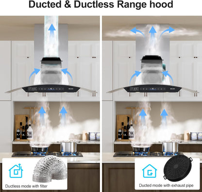 BRANO Island Range Hood Ducted/Ductless Convertible (SL22S-V36)