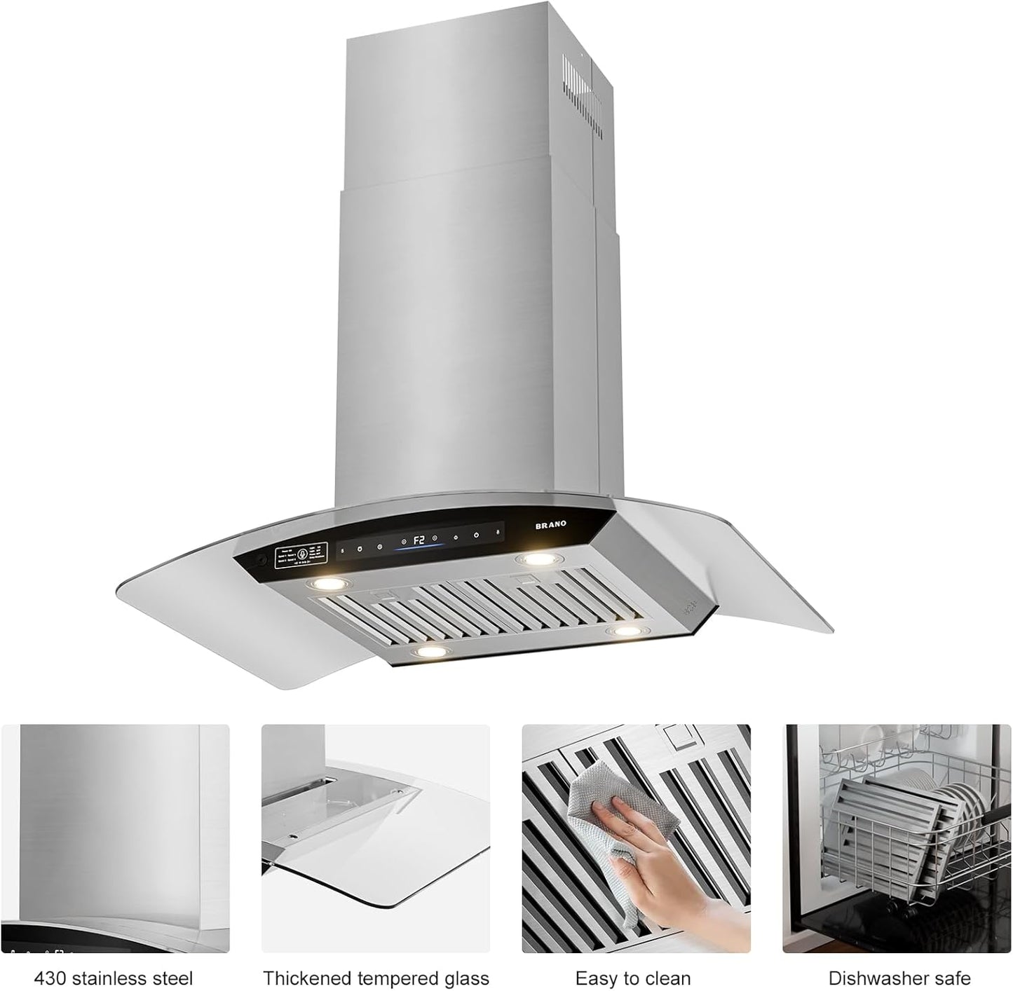 BRANO Island Range Hood Ducted/Ductless Convertible (SL22S-V36)