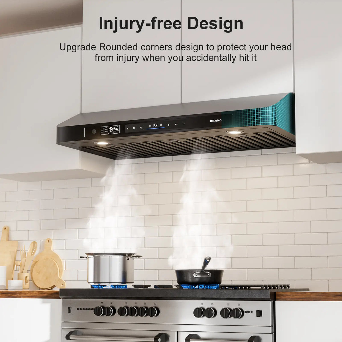 36 Inch Black Range Hoods Ducted With Stainless Steel (GXEA-197C-36-B) - Brano