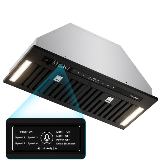 BRANO Black Built-in Range Hood with Ductless Smart Controls (QRED-115C-30/36-B)