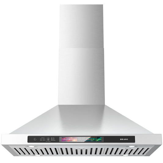 BRANO 30" Wall Mount 900 CFM with Voice/Gesture/Touch Ctrl Stainless-Steel Range Hood (TW03S-V30/36)