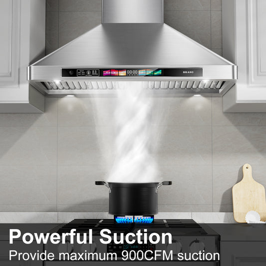 BRANO 30" Wall Mount 900 CFM with Voice/Gesture/Touch Ctrl Stainless-Steel Range Hood (TSR07B-V30/36)