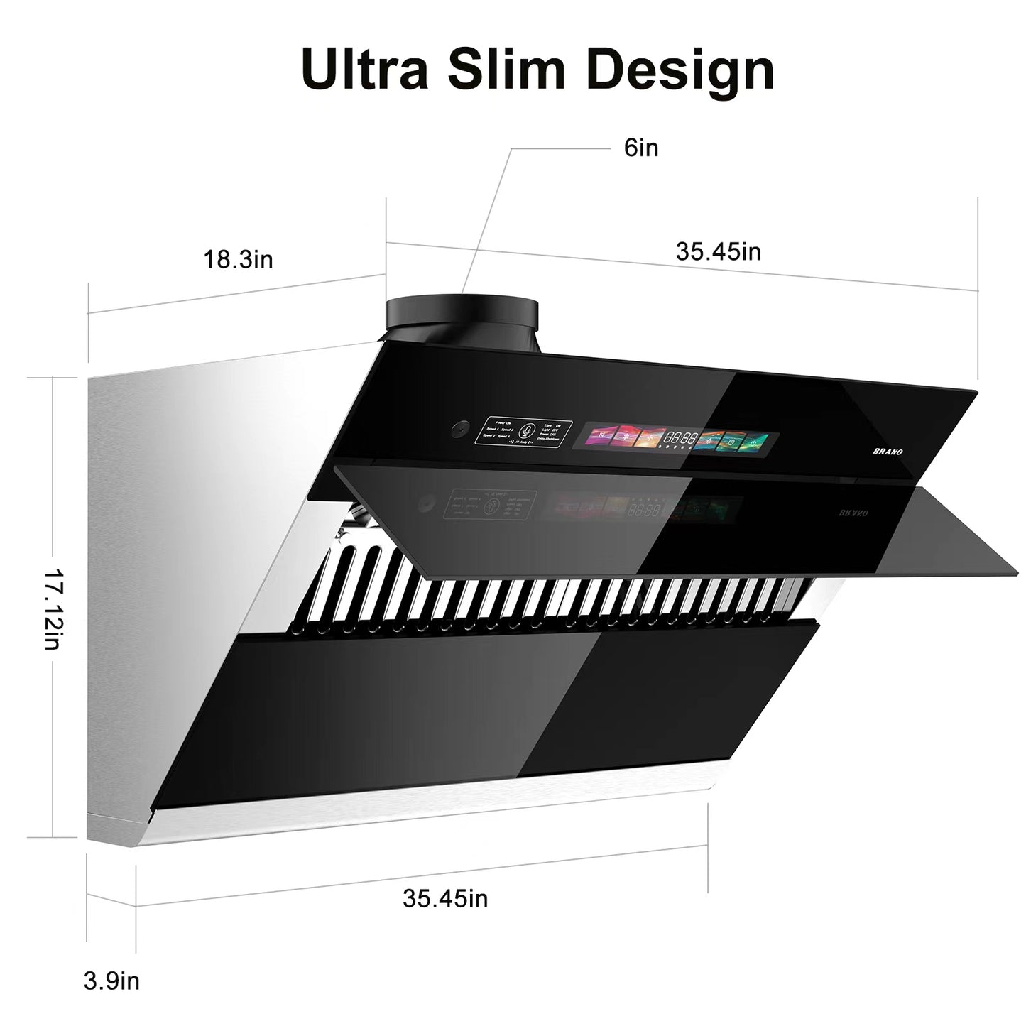 BRANO Side Suction Ventilation Under Cabinet Smart Kitchen Hood (GXEA-T05-36)