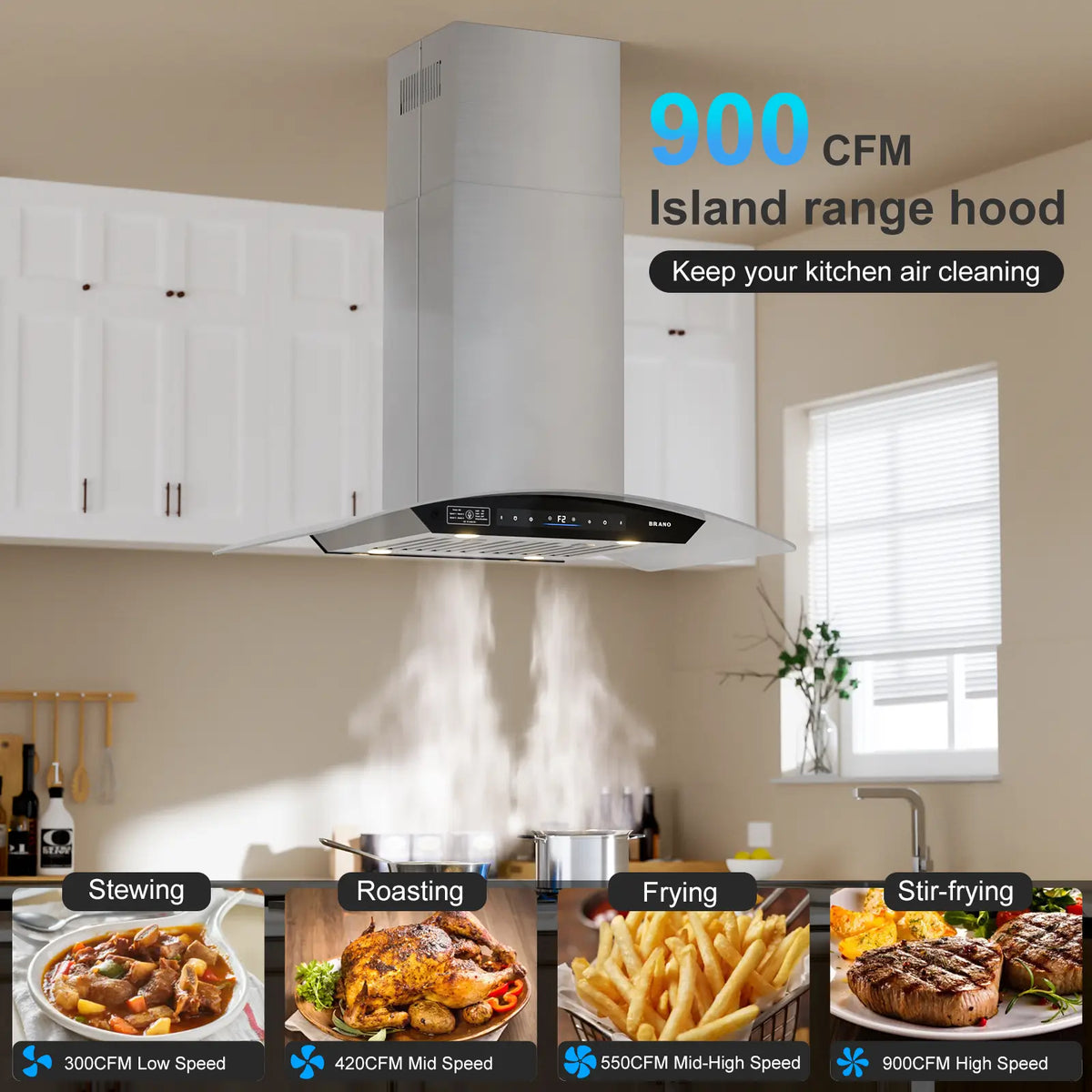 Ductless Island Vent Hood 900 CFM With 36 Inch (SL22S-V36) - Brano