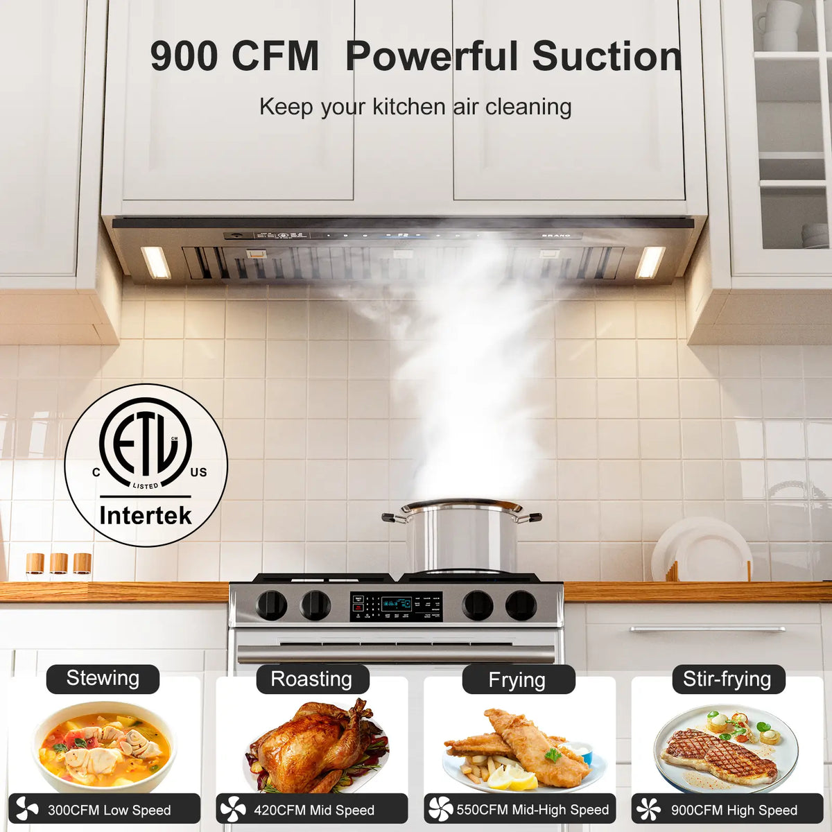 36 Inch Recirculating Stainless Steel Built In Range Hoods (QRED-115C-36-B) - Brano