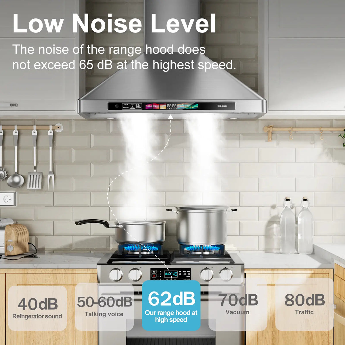 30 Inch Ductless Wall Mount Range Hood With Smart Control (TSR07B-V30) - Brano