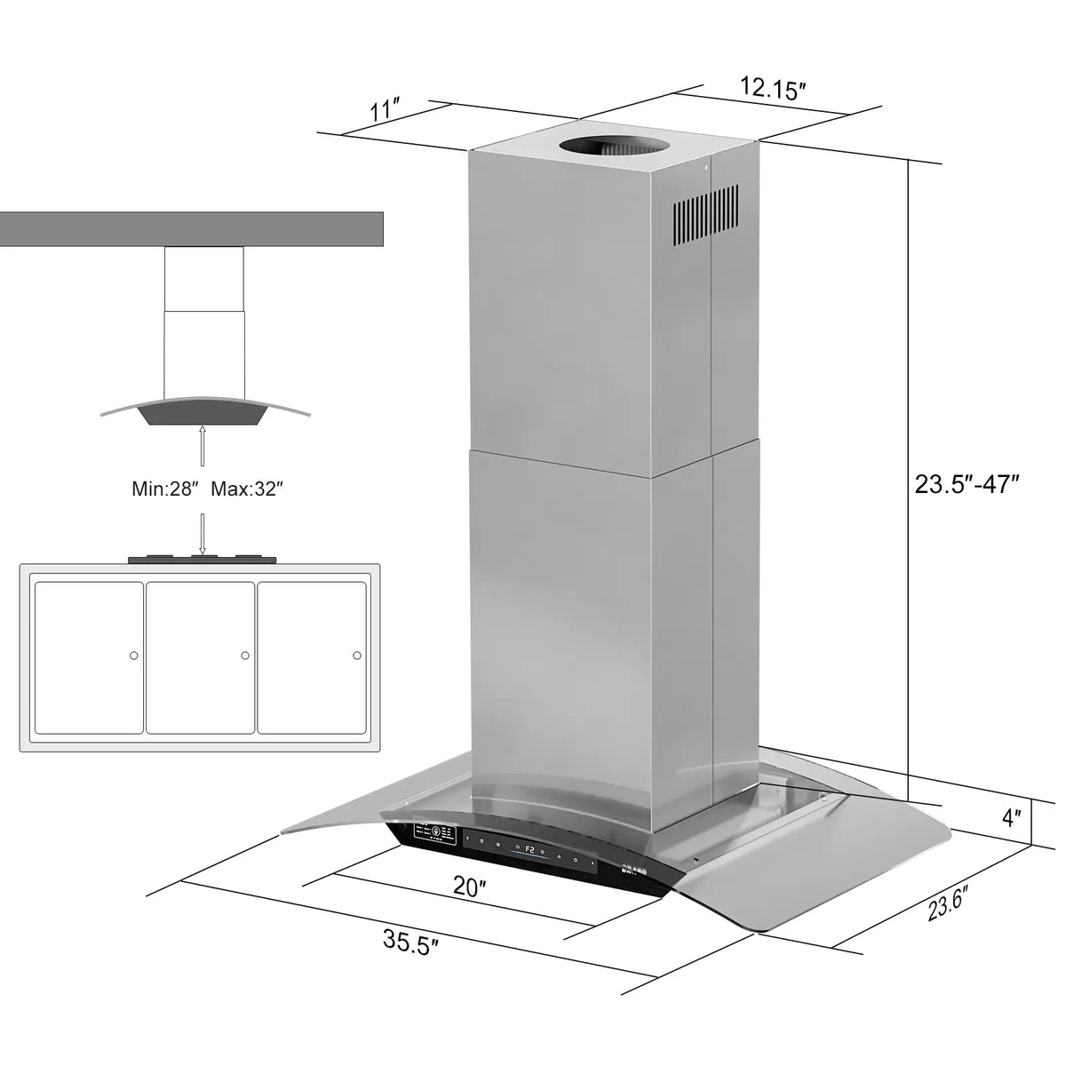 Ductless Island Vent Hood 900 CFM With 36 Inch (SL22S-V36) - Brano