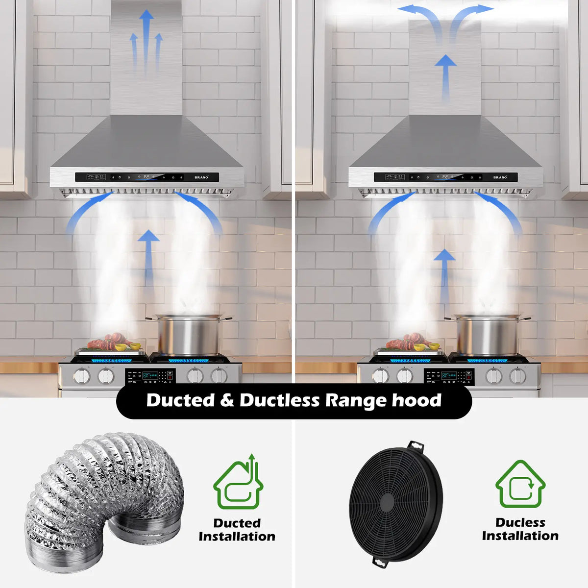 30 Inch Kitchen Ductless Range Hoods With Wall Mounted (TW04B-V30) - Brano