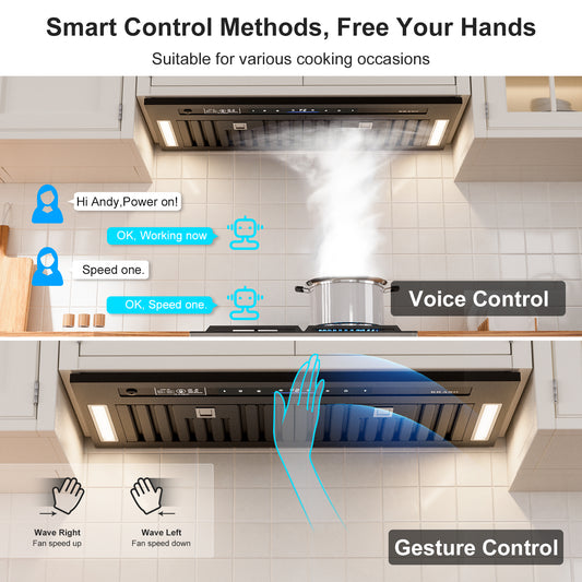 BRANO Black Built-in Range Hood with Ductless Smart Controls (QRED-115C-30/36-B)