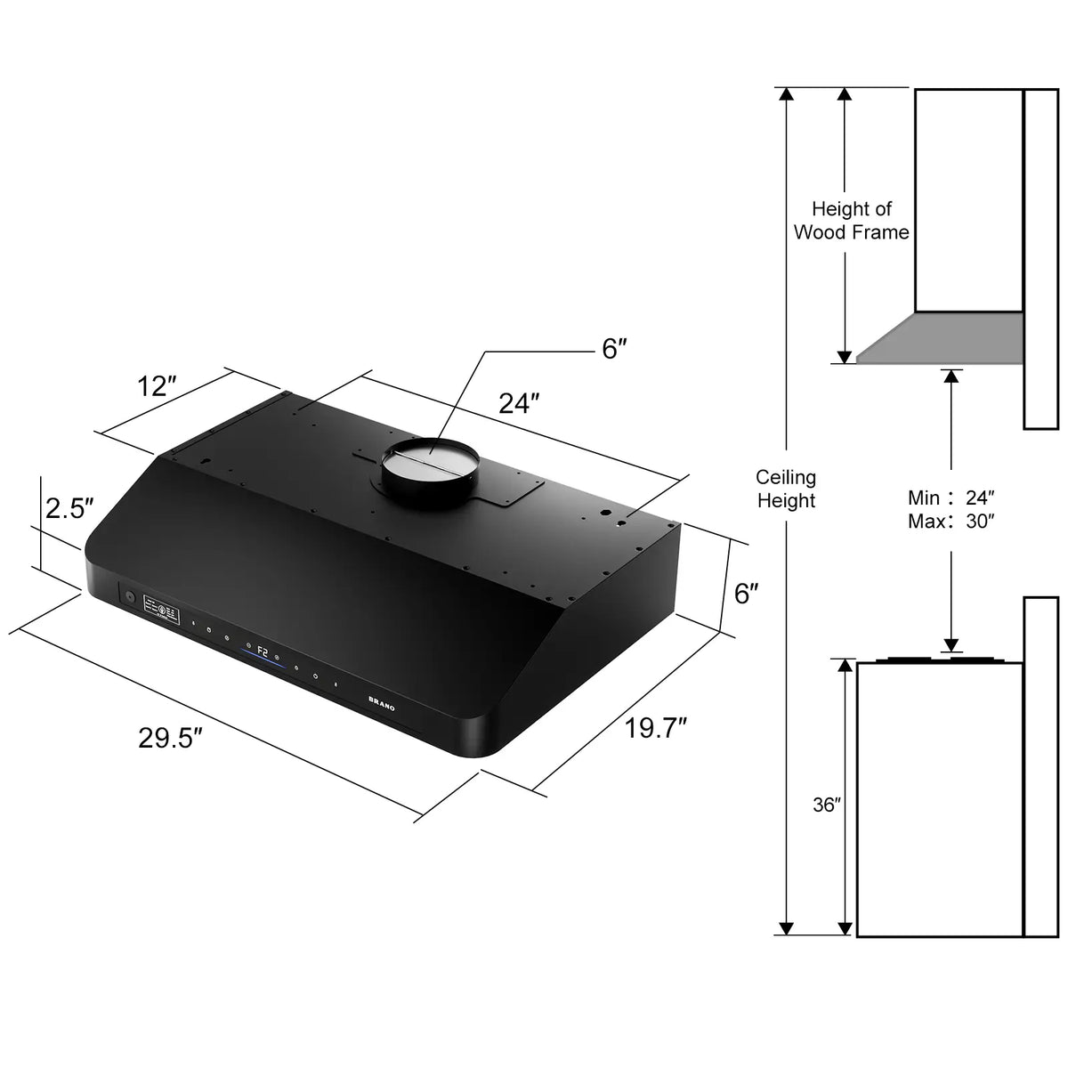 30 Inch Black Kitchen Hood Under Cabinet With Ducted (GXEA-197C-30-B) - Brano