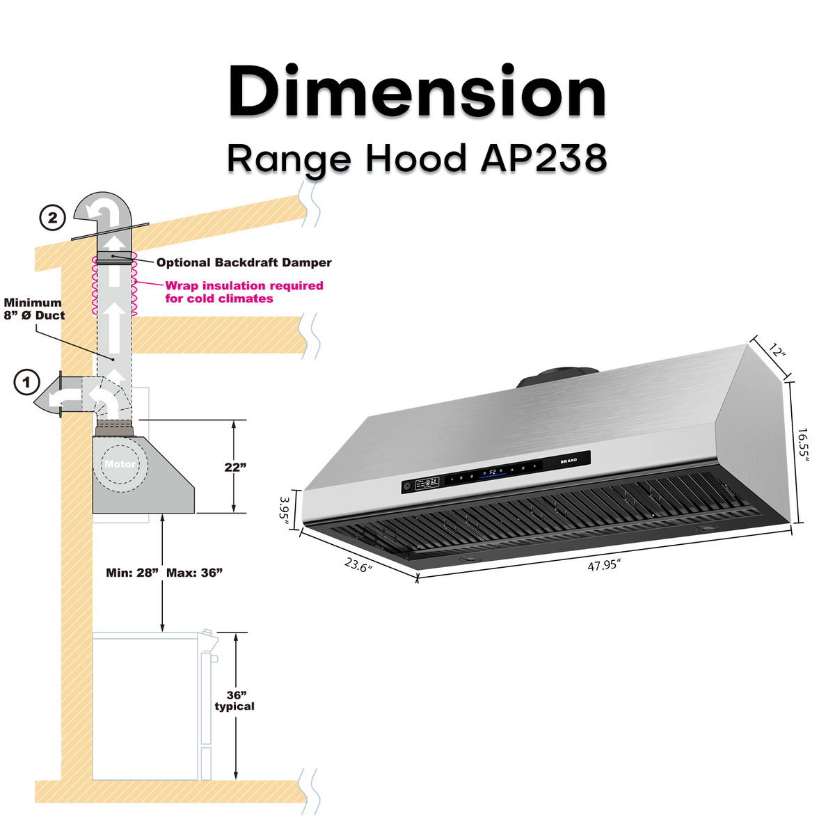 48 Inch DC Motor Outdoor Kitchen Range Hood