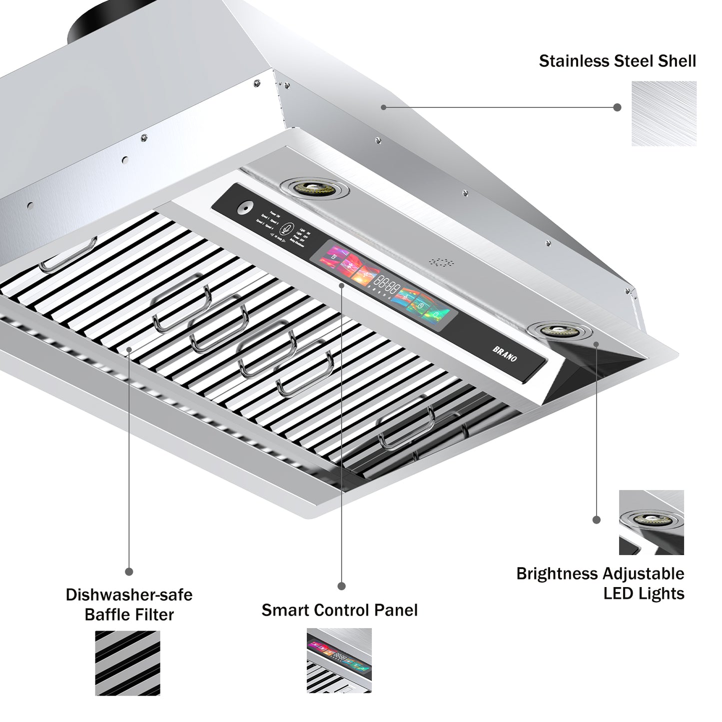 BRANO Smart Built-in Range Hood with Ductless Ventilation System (BU09B-V30/36)