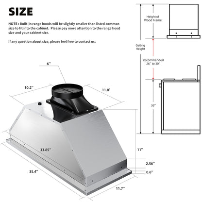 BRANO Ductless Built-in Range Hood Ventilation with Smart Controls (QRED-115C-30/36)