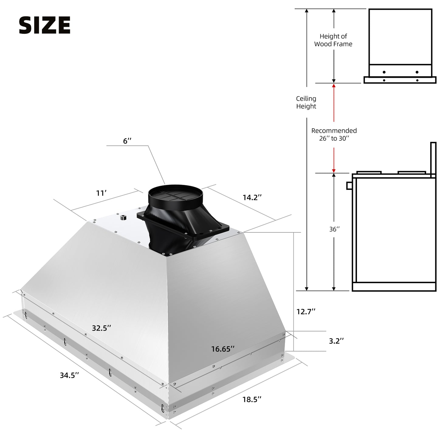 BRANO Smart Built-in Range Hood with Ductless Ventilation System (BU09B-V30/36)