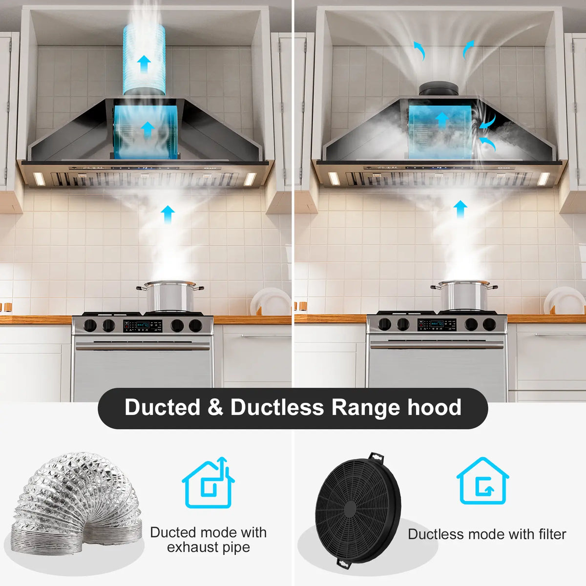 36 Inch Recirculating Stainless Steel Built In Range Hoods (QRED-115C-36-B) - Brano