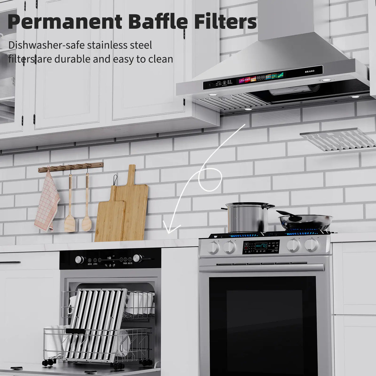 30 Inch Convertible Wall Mounted Stove Hood (TW03S-V30) - Brano