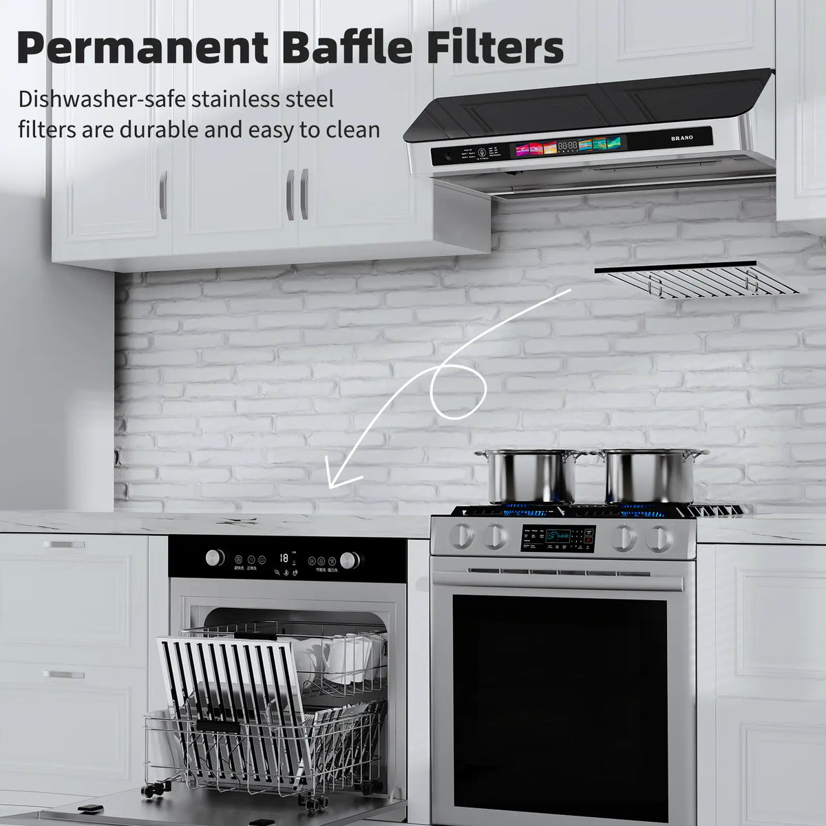 36 Inch Ducted Cabinet Range Hood With Stainless Steel (UCR19B-V36) - Brano