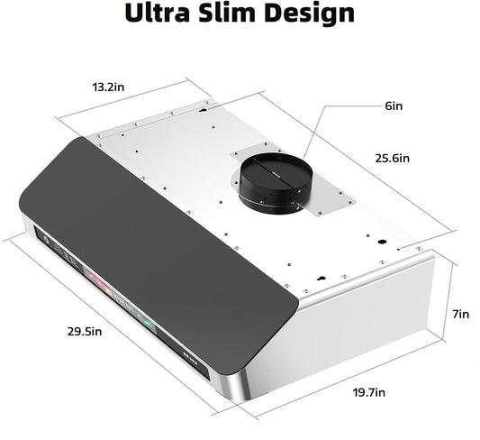 30 Inch Ducted Under Cabinet Range Hood - Size View